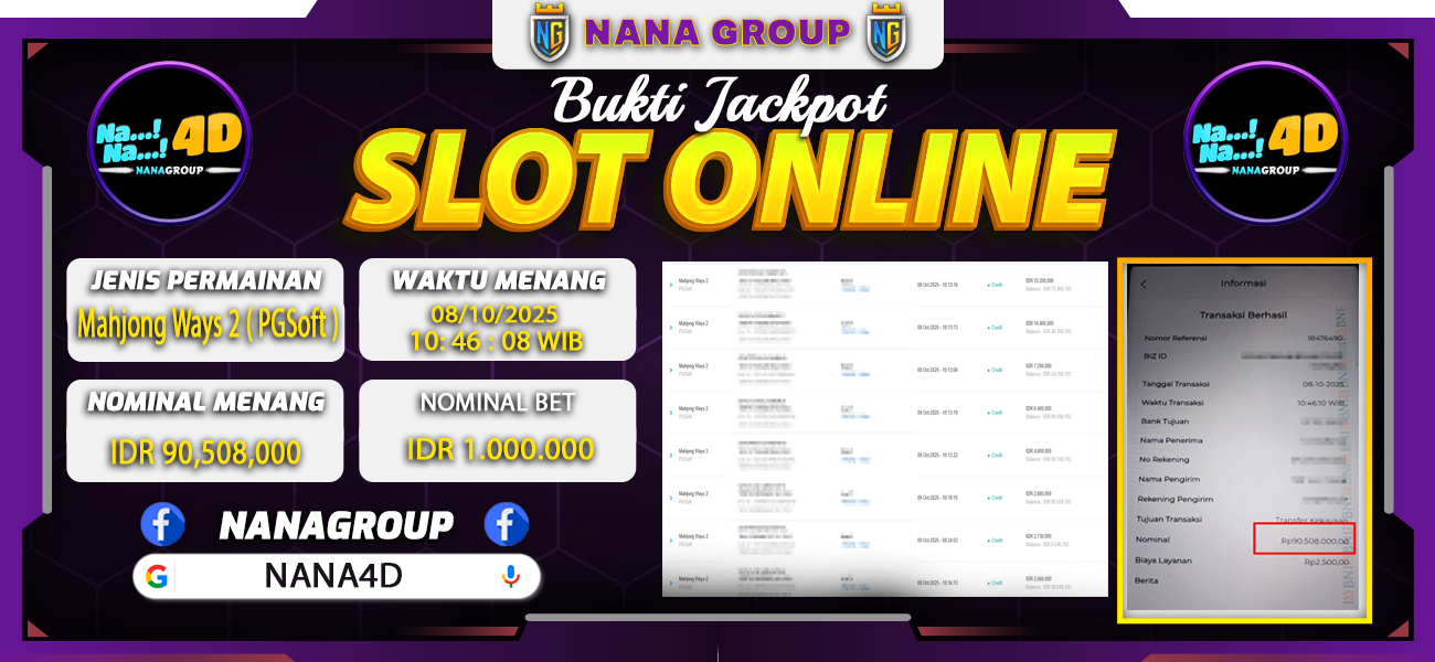 Bukti Kemenangan Besar Dibayar lunas Member NANA4D RP 90.508.000, 8 Oktober 2025